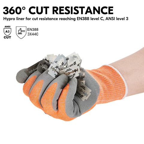 ANSI Level 3 Cut-Resistant Latex Gardening & Work Gloves(Orange/Blue,RB2148HY)