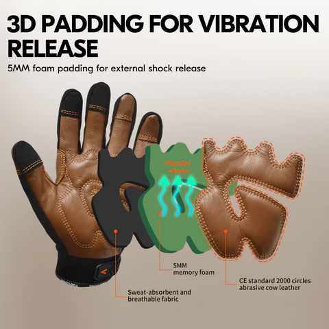 Mechanics Gloves, Anti-Vibration Gloves,Water Resistant, Medium Duty (Brown, CA9765WP)