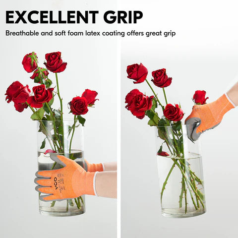 ANSI Level 3 Cut-Resistant Latex Gardening & Work Gloves(Orange/Blue,RB2148HY)