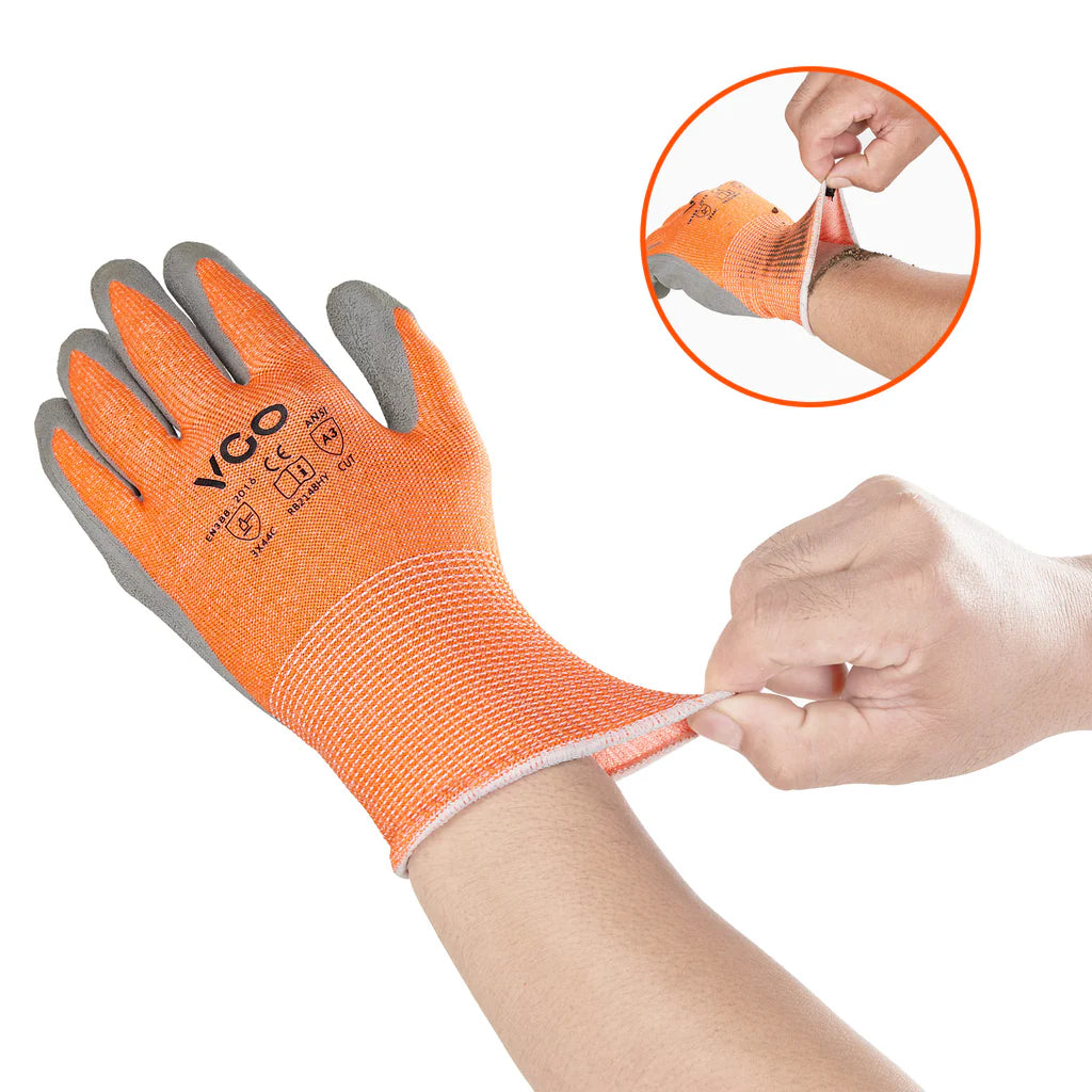 ANSI Level 3 Cut-Resistant Latex Gardening & Work Gloves(Orange/Blue,RB2148HY)